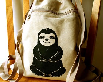 Sloth Backpack Canvas Laptop Bag Gym Bag