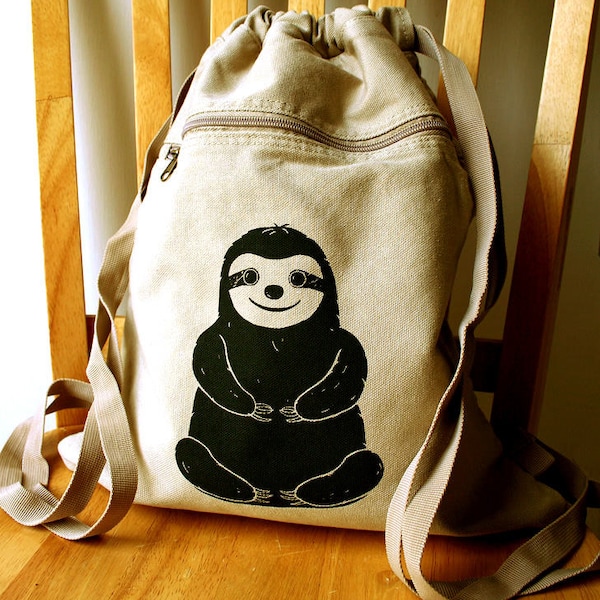 Sloth Backpack Canvas Laptop Bag Gym Bag