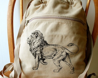 Lion Canvas Backpack School Bag Laptop Bag