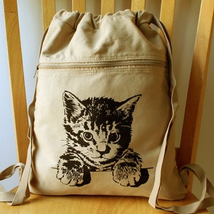 Cat Backpack Canvas Laptop Bag Kitten School Bag image 2