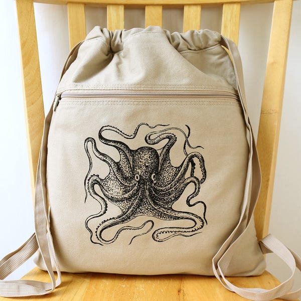 Octopus Canvas Backpack Laptop Bag - Gift for Octopus Lover