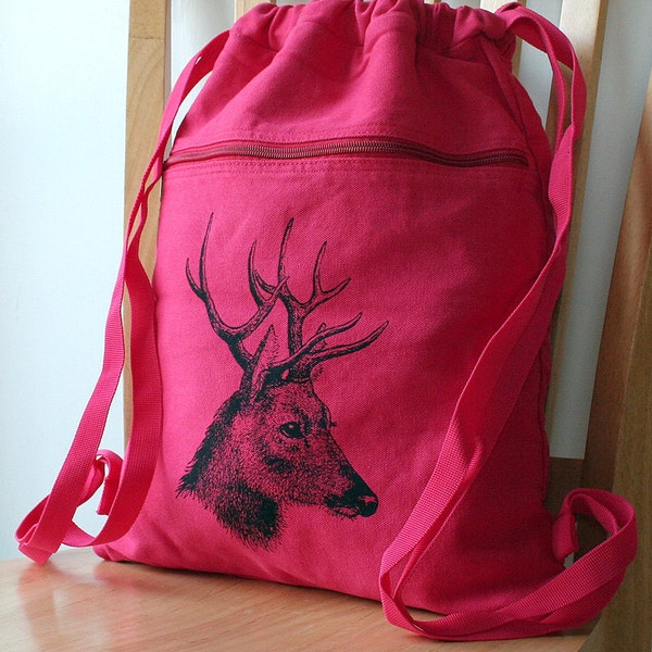 Clearance - BROWN Deer Backpack Canvas Screen Printed Laptop Bag School Bag