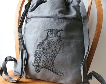 Owl Canvas Screen Printed Backpack Gym Bag Laptop Bag