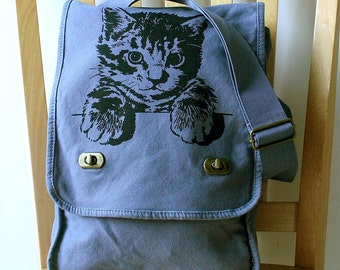 Cat Messenger Bag Canvas Laptop Bag - Gift for Cat Lovers