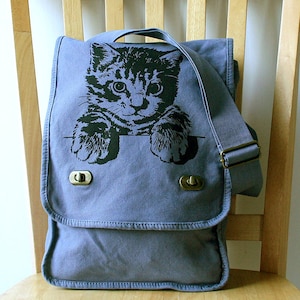 Cat Messenger Bag Canvas Laptop Bag - Gift for Cat Lovers