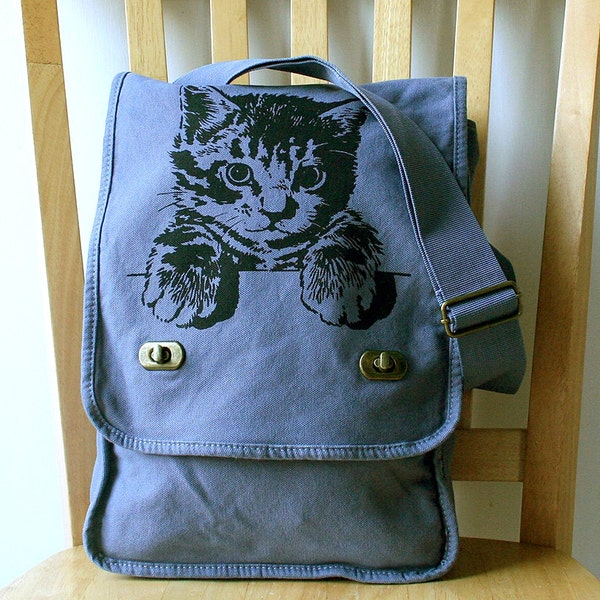 Cat Messenger Bag Canvas Laptop Bag - Gift for Cat Lovers
