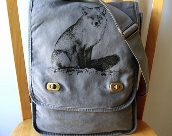 Fox Canvas Messenger Bag Laptop Bag - Gift for Fox Lover