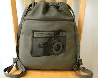 Camera Backpack Screen Printed Canvas Laptop Bag Gift for Photographer