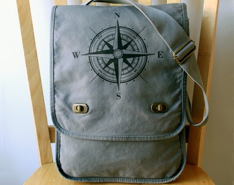 Nautical Compass Rose Canvas Messenger Bag Laptop Bag