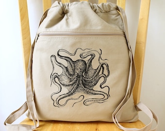 Octopus Canvas Backpack Laptop Bag - Gift for Octopus Lover