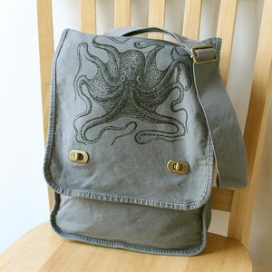 Octopus Screen-Printed Canvas Messenger Bag
