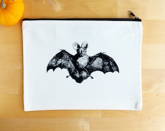 Bat Zipper Pouch Canvas Makeup Bag 9"x 7"