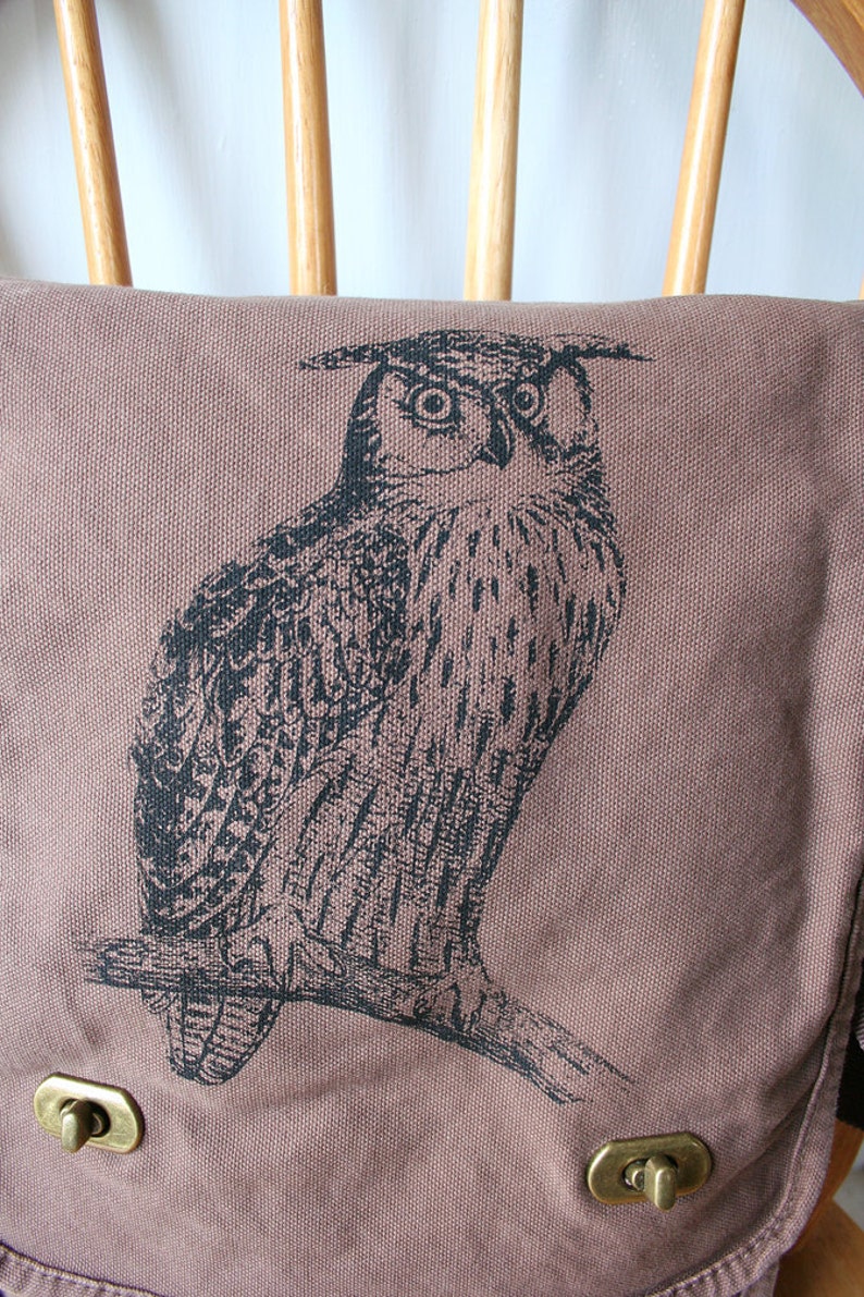 Owl Field Bag Canvas Screen Printed image 2