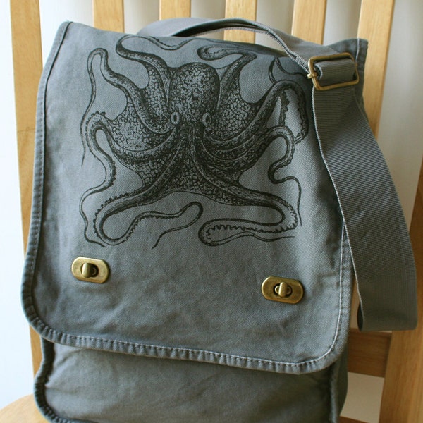 Octopus Canvas Messenger Bag, Bag for Men, Bag for Women