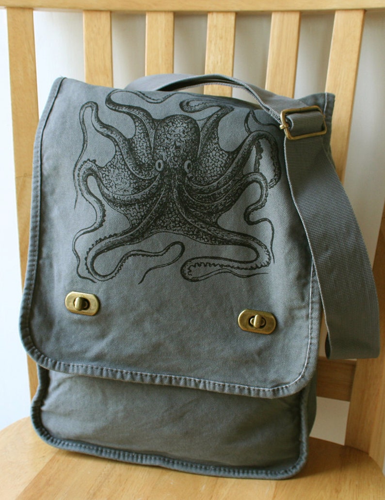 Octopus Canvas Messenger Bag, Bag for Men, Bag for Women image 1