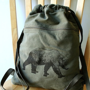 Grizzly Bear Backpack Canvas Laptop Bag Gym Bag