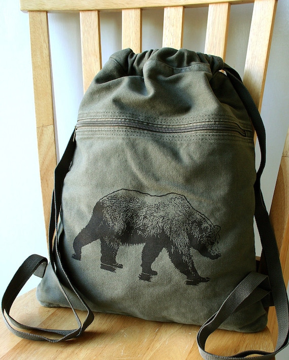 Grizzly Bear Backpack Canvas Laptop Bag Gym Bag Etsy