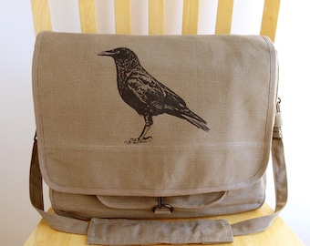 Bolso bandolera Crow Raven de lona, 15x11x4 pulgadas, para portátil.