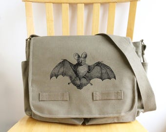 Bat Crossbody Canvas Messenger Bag 15 x 11 x 6