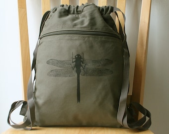 Dragonfly Backpack Laptop Bag Cinch Sack Canvas - Gift for Her