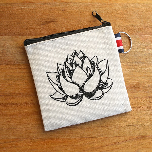 Lotus Flower Coin Purse Tiny Zipper Pouch