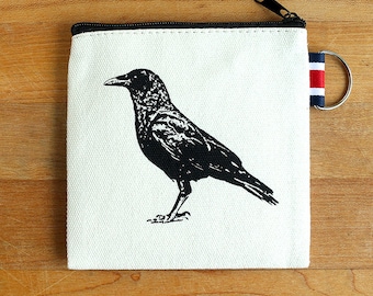 Crow Raven Coin Purse Small Zipper Pouch Gift Card Holder - Gift for Crow Lover