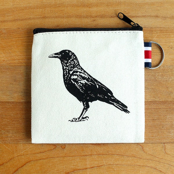 Crow Raven Coin Purse Small Zipper Pouch Gift Card Holder - Gift for Crow Lover