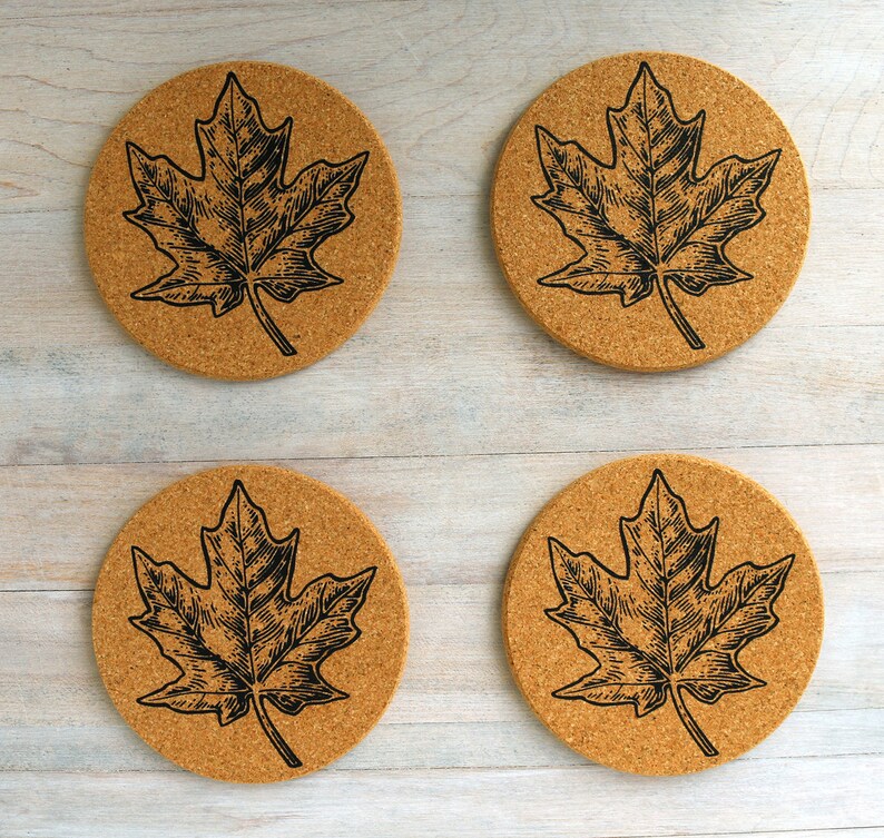 Maple Leaf Coaster Set Fall Decor Housewarming Gift Cork Etsy