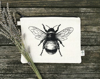 Bee Zipper Pouch Hemp Makeup Bag