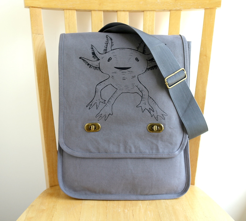 Axolotl Canvas Messenger Bag Laptop Bag image 1