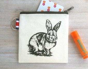 Bunny Rabbit Canvas Coin Purse: Small Zipper Pouch
