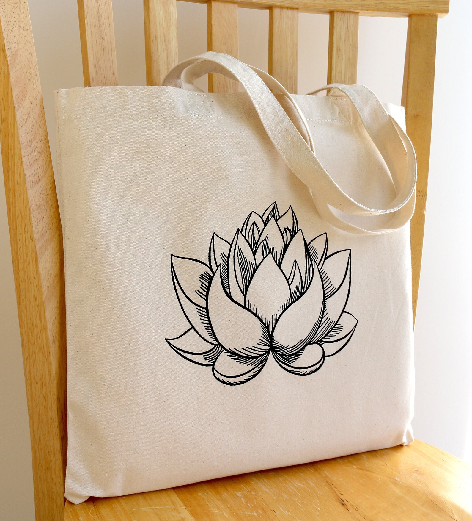 Lotus Flower Canvas Tote Bag Book Bag Etsy