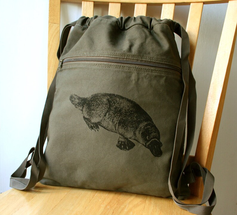 Platypus Canvas Backpack School Bag Laptop Bag image 1