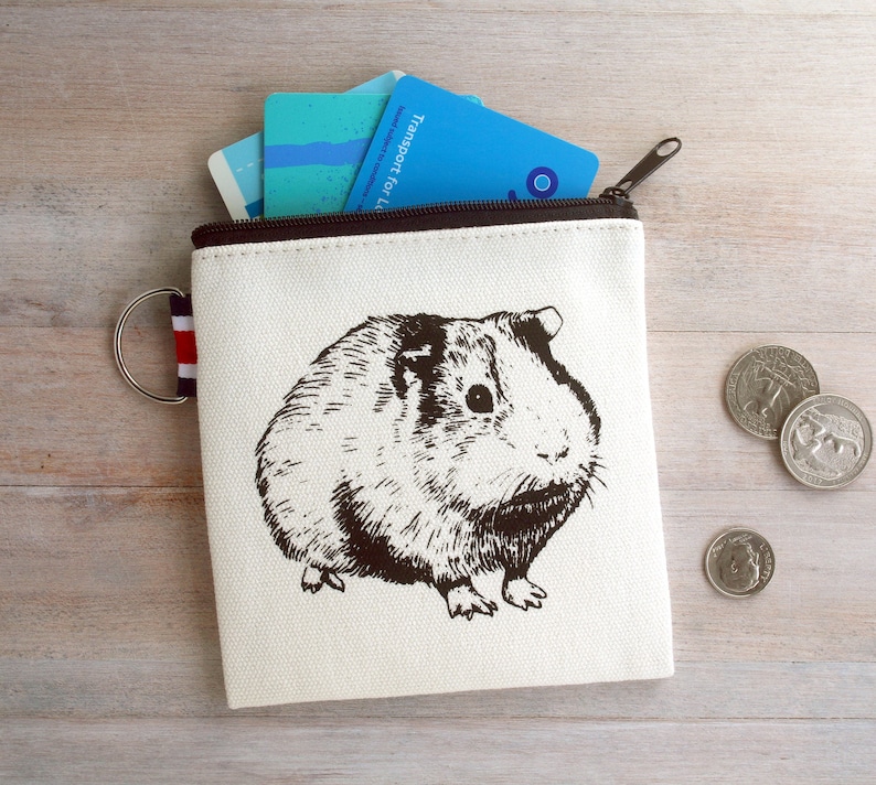 Guinea Pig Coin Purse Small Zipper Pouch Cavy Gift Card Holder Gift for Guinea Pig Lover image 1