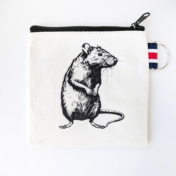 Rat Coin Purse: Screen Printed Canvas Zipper Pouch