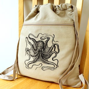 Octopus Canvas Backpack Laptop Bag Gift for Octopus Lover image 2