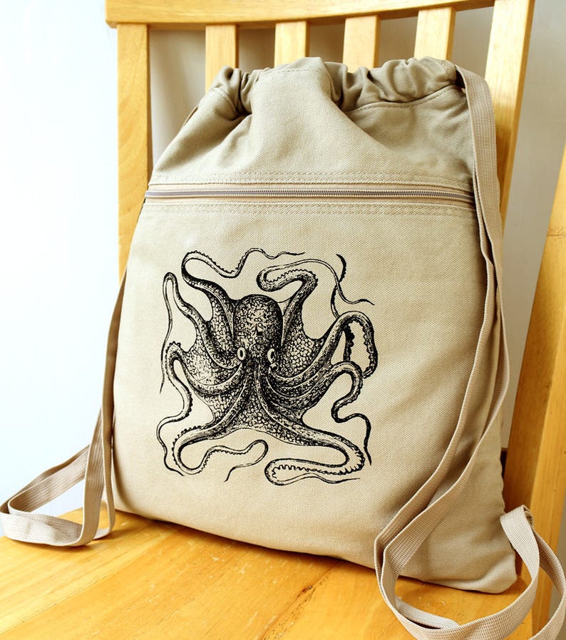 Octopus Canvas Backpack Laptop Bag Gift for Octopus Lover image 2