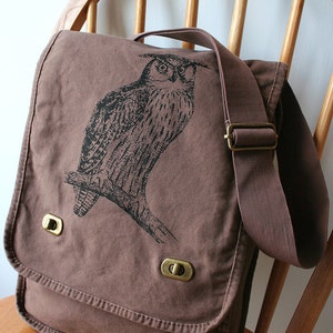 Owl Field Bag Canvas Screen Printed image 1