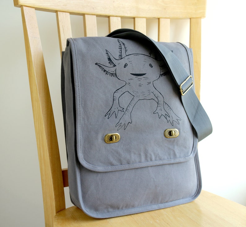 Axolotl Canvas Messenger Bag Laptop Bag image 3