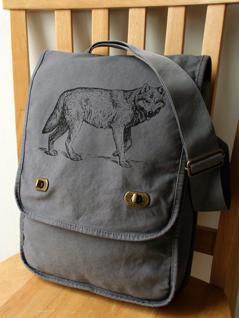 Wolf Canvas Messenger Bag Laptop Bag Etsy