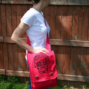 Day of the Dead Sugar Skull Canvas Messenger Laptop Bag Gift for Men Bag for Women image 3