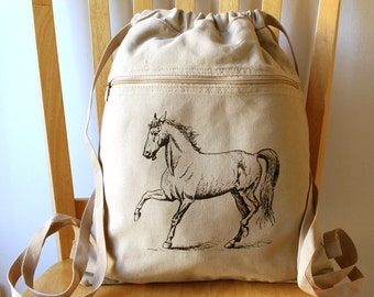 Horse Canvas Backpack Cinch Sack School Bag