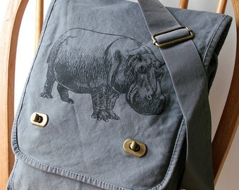 Nijlpaard Canvas Messenger Bag Laptoptas