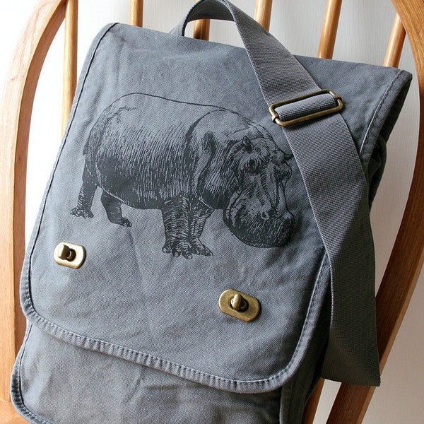 Hippopotamus Canvas Messenger Bag Laptop Bag