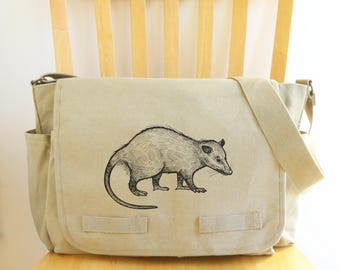 Opossum Crossbody Canvas Messenger Bag 15 x 11 x 6
