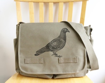 Pigeon Crossbody Canvas Messenger Bag 15 x 11 x 6