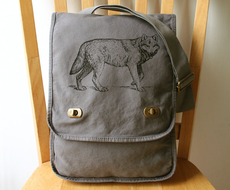 Wolf Canvas Messenger Bag Laptop Bag Etsy