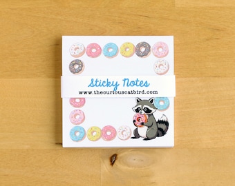 Bloco de notas adesivas Raccoon Donuts para presente