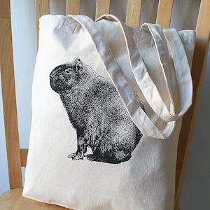 Capybara Screen Printed Canvas Tote Bag - Gift for Capybara Lovers