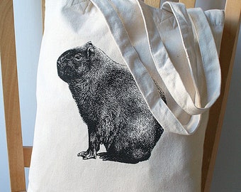 Capybara Screen Printed Canvas Tote Bag - Gift for Capybara Lovers